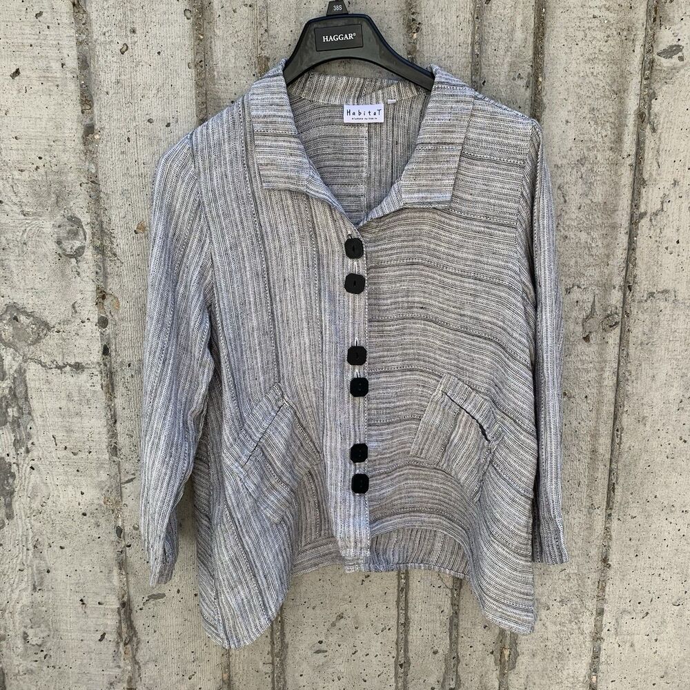 Habitat Textured 100% Linen Button Front Cardigan Boxy Relaxed Lagenlook Artsy L